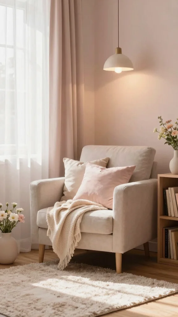 11 Reading Room Color Ideas From Moody Darks to Airy Neutrals - 3. Soft Blush for Sweet Serenity 1