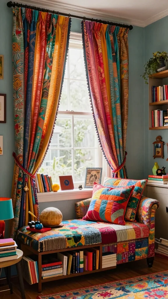 11 Reading Room Curtain Ideas That Set the Mood and Block Light - 11. Eclectic Mix: Curated, Personalized Styling 1