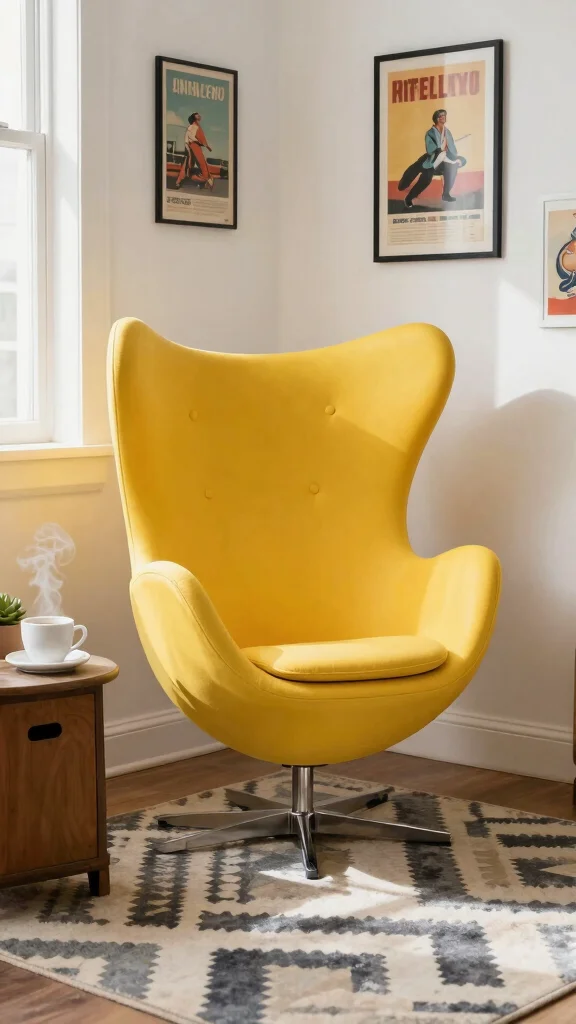 11 Reading Room Egg Chair Ideas for a Cozy, Iconic Spot - 1. Retro Vibes with a Bold Color 1