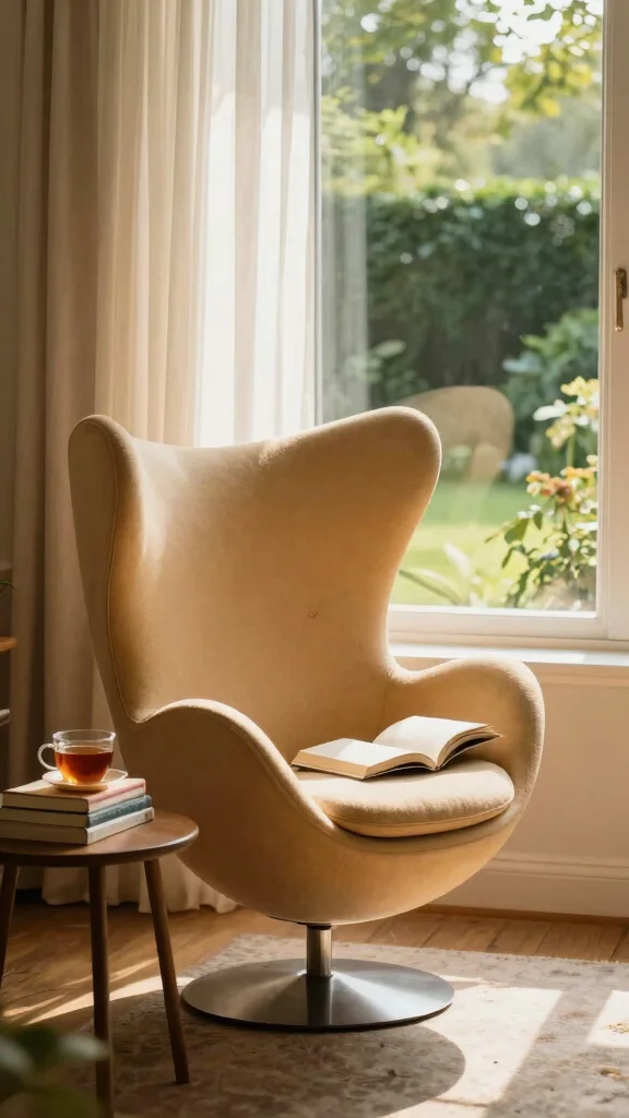 11 Reading Room Egg Chair Ideas for a Cozy, Iconic Spot - 10. Cozy Corner with a View 1