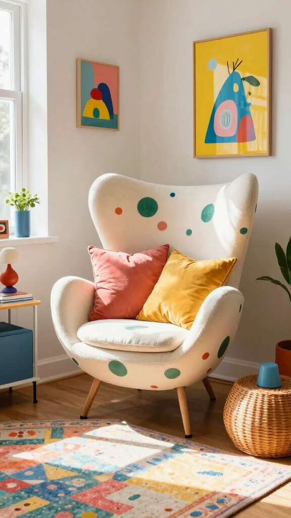11 Reading Room Egg Chair Ideas for a Cozy, Iconic Spot - 11. Playful Prints for Added Fun 1