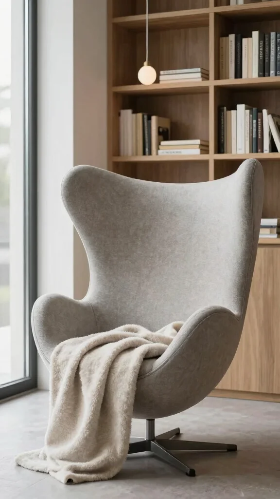 11 Reading Room Egg Chair Ideas for a Cozy, Iconic Spot - 2. Minimalist Chic for a Modern Look 1