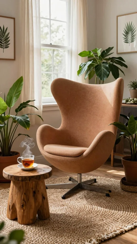 11 Reading Room Egg Chair Ideas for a Cozy, Iconic Spot - 4. Nature-Inspired Comfort 1