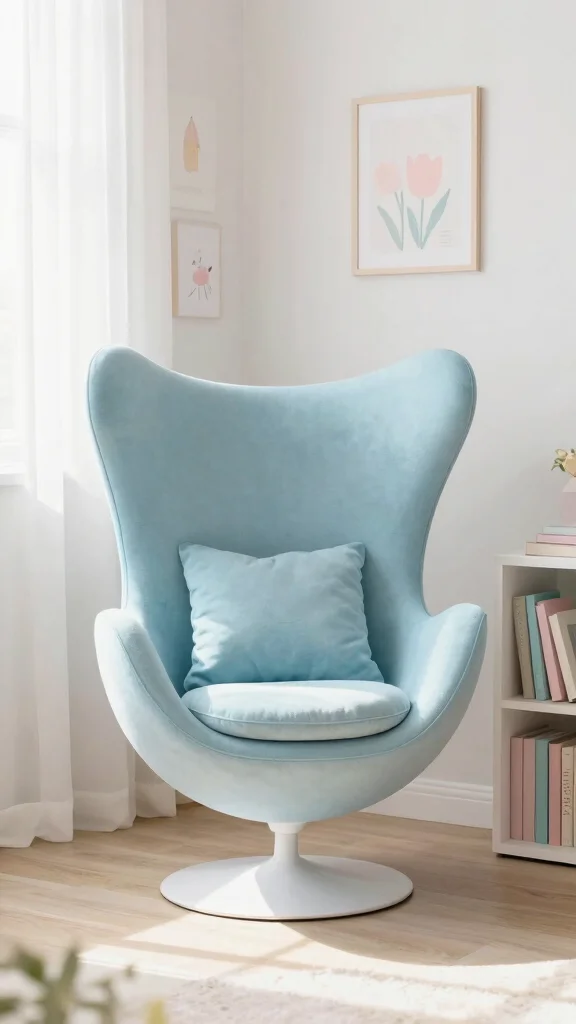 11 Reading Room Egg Chair Ideas for a Cozy, Iconic Spot - 6. Soft Pastels for a Dreamy Ambiance 1