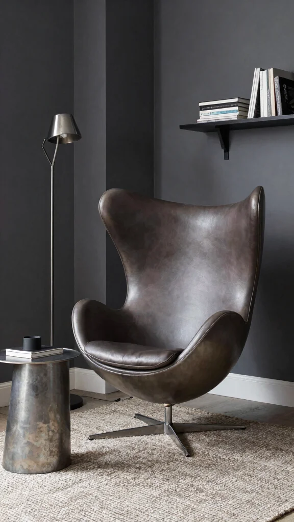 11 Reading Room Egg Chair Ideas for a Cozy, Iconic Spot - 7. Industrial Edge with Metal Accents 1