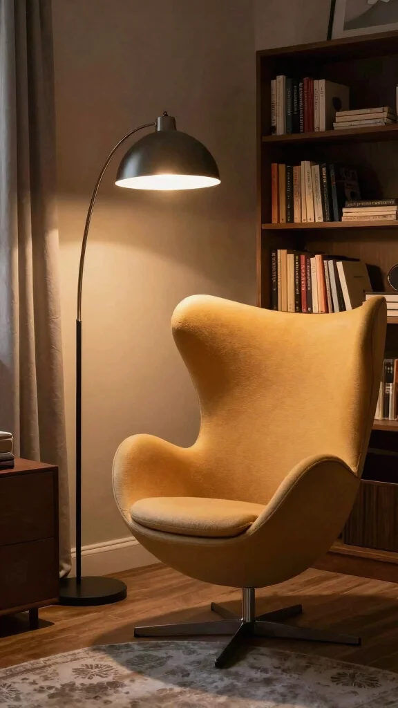 11 Reading Room Egg Chair Ideas for a Cozy, Iconic Spot - 9. Statement Lighting to Elevate the Space 1