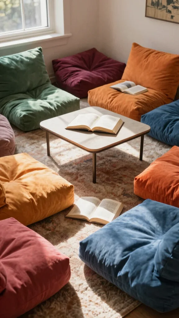 11 Reading Room Furniture Ideas for a Cozy and Functional Space - 5. Comfy Floor Cushions 1
