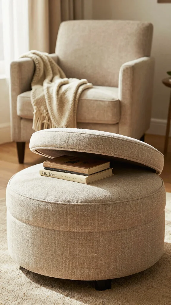 11 Reading Room Furniture Ideas for a Cozy and Functional Space - 7. Multi-Functional Ottoman 1