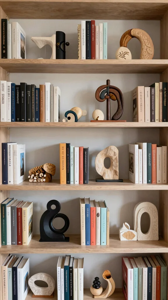 11 Study Room Bookshelf Ideas That Make Books the Focal Point - 10. Artistic Bookends Display 1