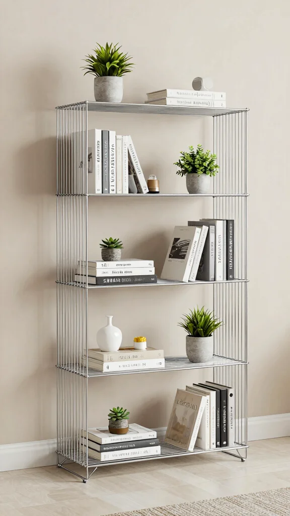 11 Study Room Bookshelf Ideas That Make Books the Focal Point - 11. Minimalist Wire Bookshelf 1