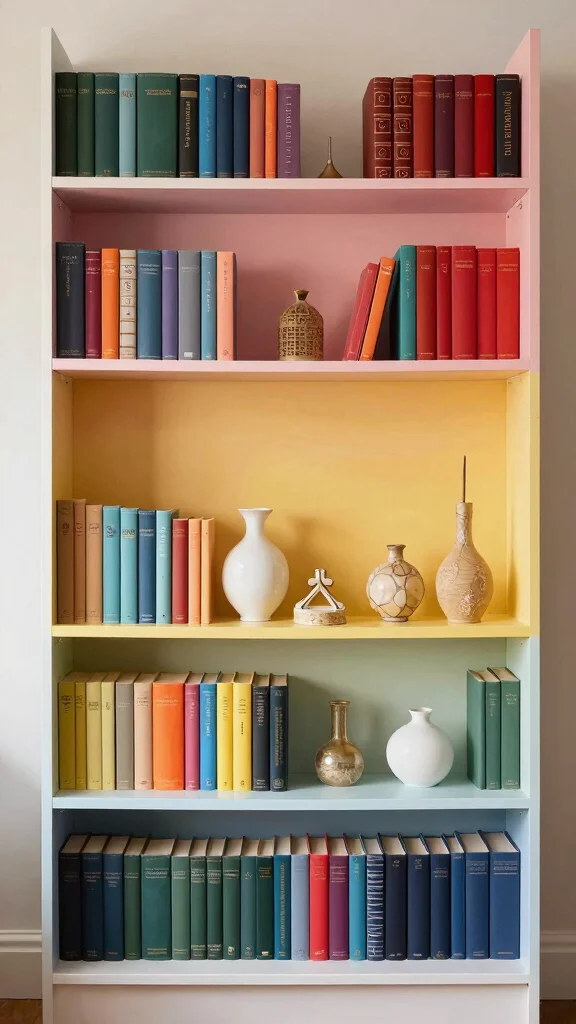 11 Study Room Bookshelf Ideas That Make Books the Focal Point - 4. Color-Coded Bookshelf 1