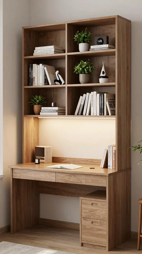 11 Study Room Bookshelf Ideas That Make Books the Focal Point - 6. Multi-Functional Bookshelf Desk 1