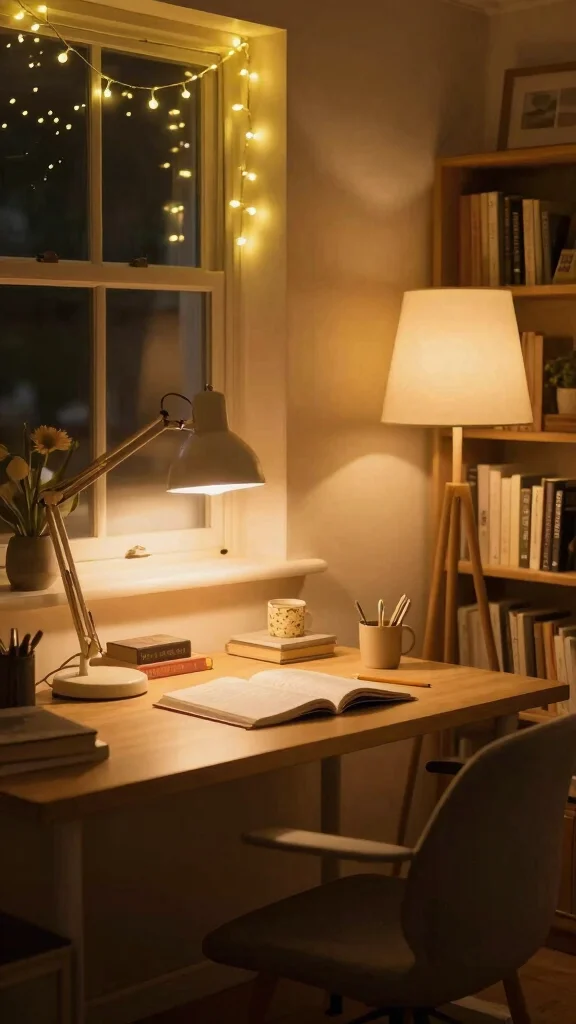 11 Study Room Renovation Ideas to Create a Proper Workspace at Home - 10. Add Soft Lighting for a Cozy Feel 1