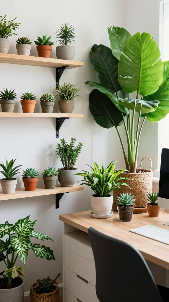 11 Study Room Renovation Ideas to Create a Proper Workspace at Home - 9. Utilize Plants for a Refreshing Atmosphere 1