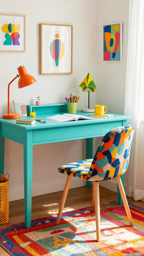11 Study Room Table Ideas for Every Style From Minimal to Bold - 3. Bold and Bright: Colorful Workspaces 1