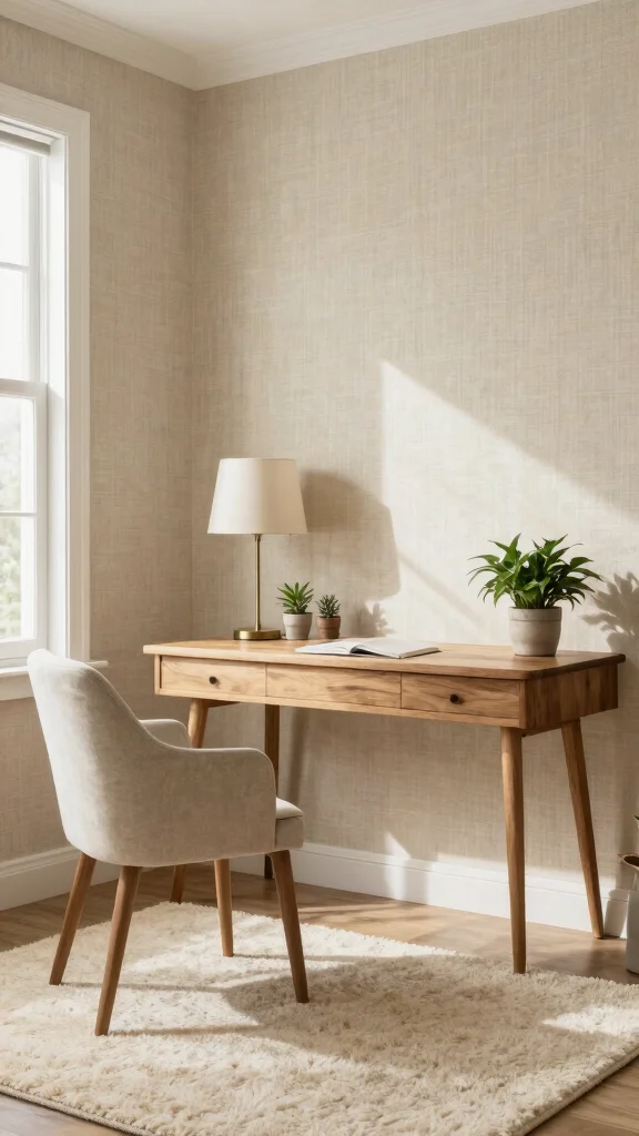 11 Study Room Wallpaper Ideas From Subtle Textures to Bold Prints - 1. Subtle Linen Texture 1