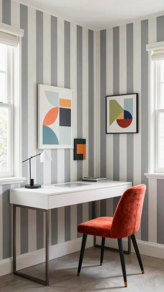 11 Study Room Wallpaper Ideas From Subtle Textures to Bold Prints - 2. Classic Stripes 1