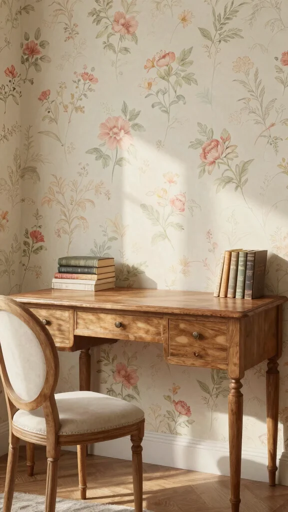11 Study Room Wallpaper Ideas From Subtle Textures to Bold Prints - 5. Vintage Floral 1