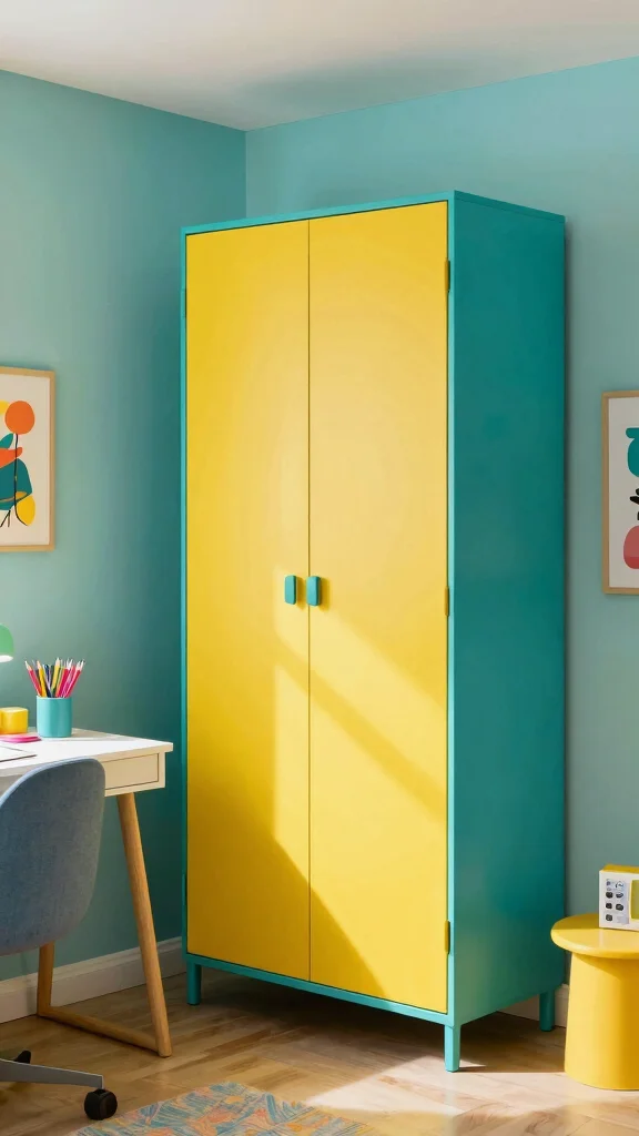 11 Study Room Wardrobe Design Ideas That Hide Storage Beautifully - 11. Colorful Wardrobe Accents 1