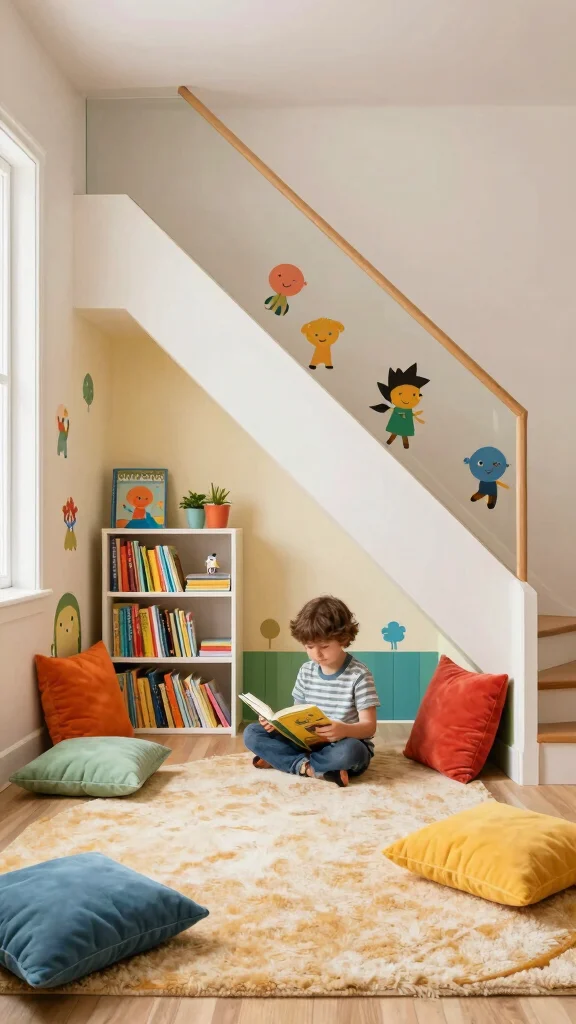 11 Under Stairs Reading Room Ideas That Turn Dead Space Into Magic - 7. Kid-Friendly Reading Corner 1