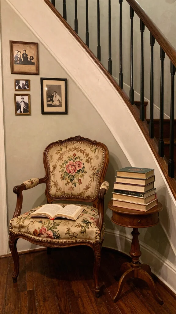 11 Under Stairs Reading Room Ideas That Turn Dead Space Into Magic - 9. Vintage Charm 1