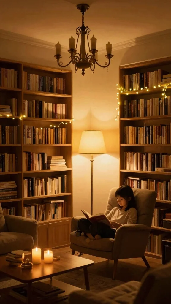 12 Home Library Reading Room Ideas for a Dreamy Book Lover Space - 5. Use Ambient Lighting Creatively 1