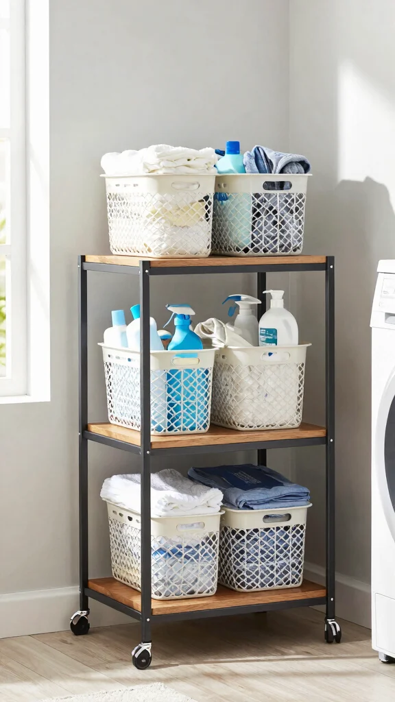 12 Laundry Room Cabinet and Shelf Concepts for Maximum Storage - 11. Laundry Cart Shelving Units 1