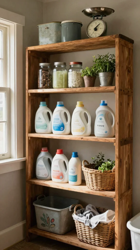 12 Laundry Room Cabinet and Shelf Concepts for Maximum Storage - 3. Vintage Charm with Open Shelving 1
