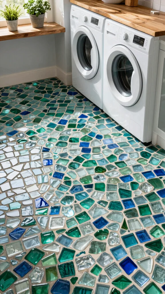 12 Laundry Room Floor Tile Ideas From Classic to Bold - 2. Recycled Glass Tiles 1