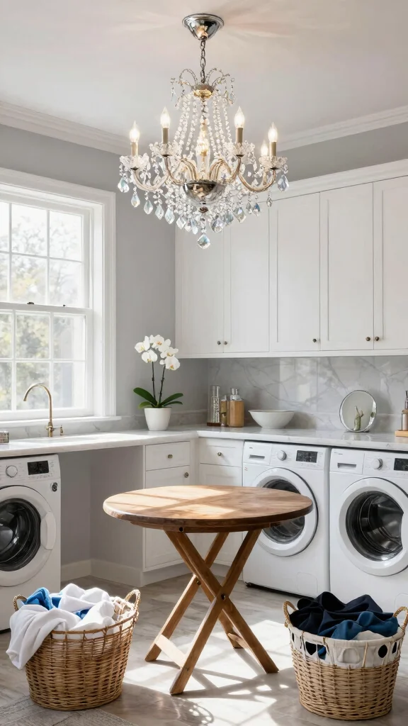 12 Laundry Room Light Fixture Ideas That Brighten Up Every Load - 1. Elegant Crystal Chandeliers 1