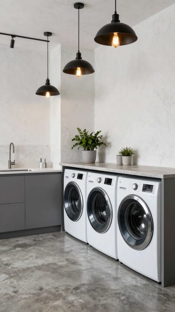 12 Laundry Room Light Fixture Ideas That Brighten Up Every Load - 3. Industrial-Style Overhead Lighting 1
