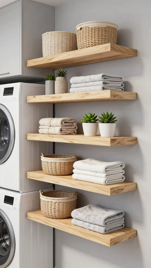 12 Laundry Room Shelving Ideas for an Organized, Streamlined Look - 1. Floating Shelves for a Sleek Look 1
