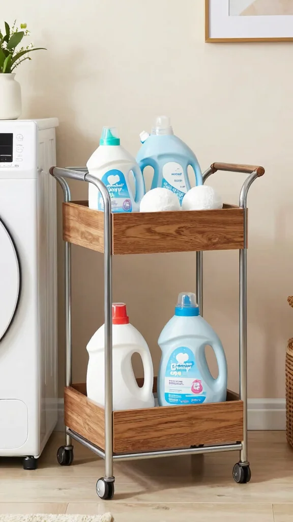 12 Laundry Room Shelving Ideas for an Organized, Streamlined Look - 8. Stylish Cart for Mobile Storage 1