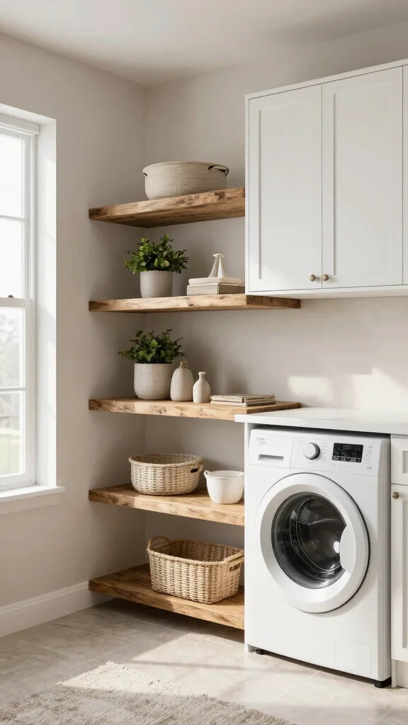 12 Laundry Room Upper Cabinet Ideas That Use Every Inch of Wall Space - 1. Floating Shelves with Cabinets 1