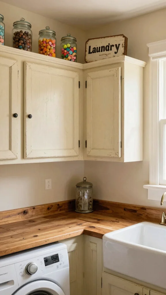 12 Laundry Room Upper Cabinet Ideas That Use Every Inch of Wall Space - 3. Vintage Style Cabinets 1