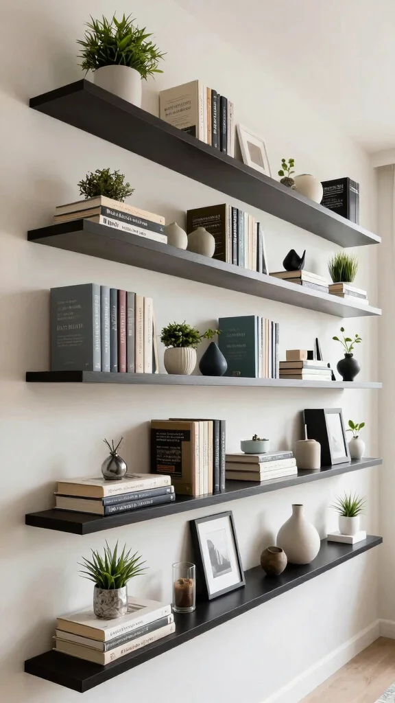 12 Reading Room Bookshelf Concepts That Store and Style at Once - 11. Floating Shelf Fun 1