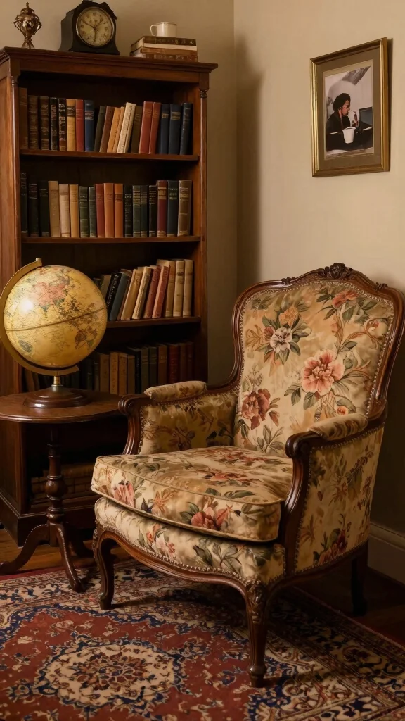 12 Reading Room Setup Ideas for a More Focused and Relaxing Space - 12. Vintage Finds for Unique Charm 1