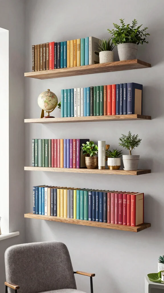 12 Reading Room Setup Ideas for a More Focused and Relaxing Space - 3. Wall-Mounted Bookshelves 1