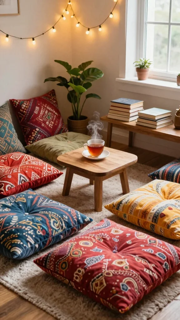 12 Reading Room Setup Ideas for a More Focused and Relaxing Space - 4. Cozy Reading Corner with Floor Cushions 1