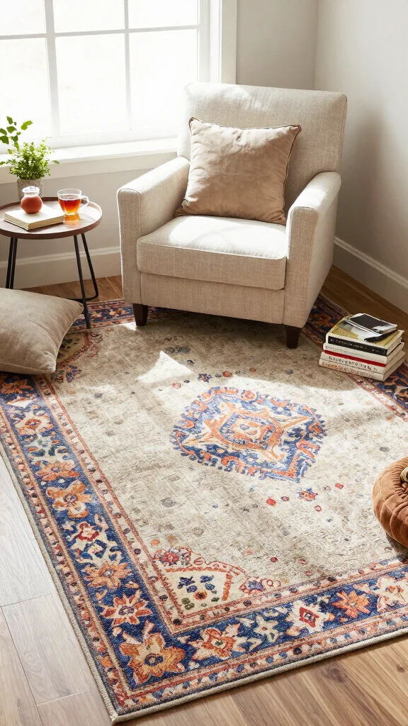 12 Reading Room Setup Ideas for a More Focused and Relaxing Space - 8. A Layered Rug Experience 1