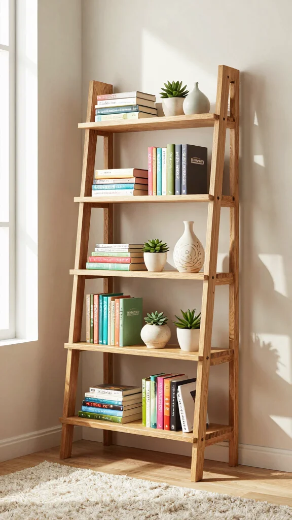 12 Reading Room Shelf Ideas That Keep Books Beautiful and Accessible - 1. Ladder Shelves for Vertical Appeal 1