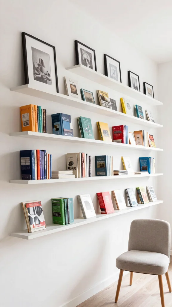 12 Reading Room Shelf Ideas That Keep Books Beautiful and Accessible - 10. Artistic Displays with Floating Ledges 1