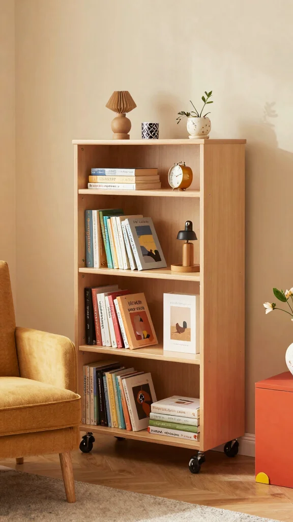 12 Reading Room Shelf Ideas That Keep Books Beautiful and Accessible - 11. Mobile Shelves for Flexibility 1