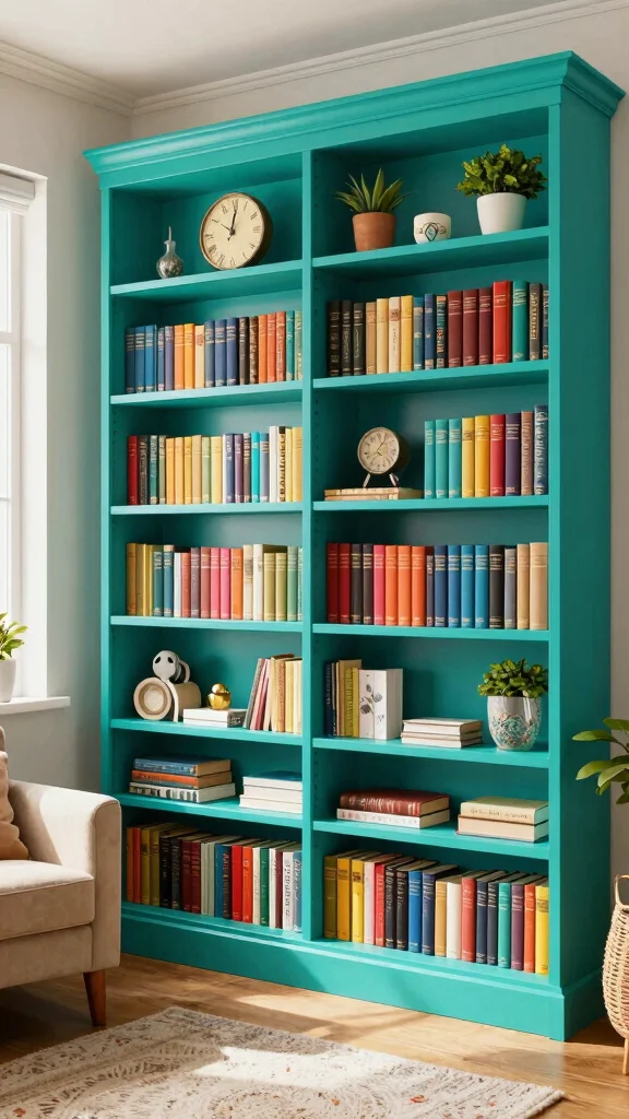 12 Reading Room Shelf Ideas That Keep Books Beautiful and Accessible - 4. Colorful Bookcases for a Bold Statement 1