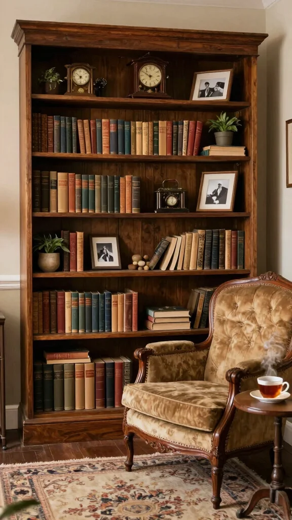12 Reading Room Shelf Ideas That Keep Books Beautiful and Accessible - 5. Vintage Finds for Character and Charm 1