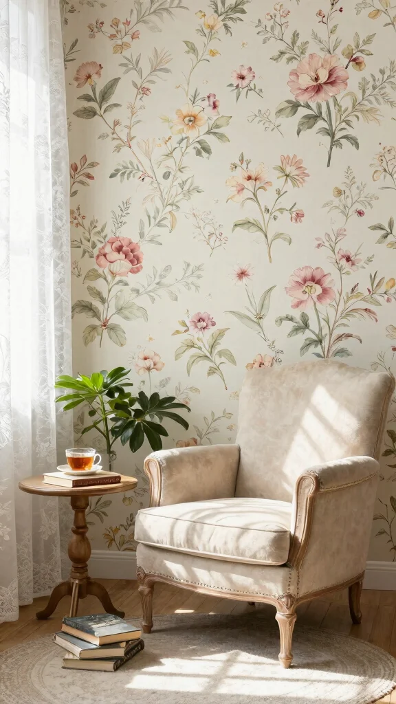 12 Reading Room Wallpaper Ideas That Add Depth and Character - 1. Romantic Floral Patterns 1
