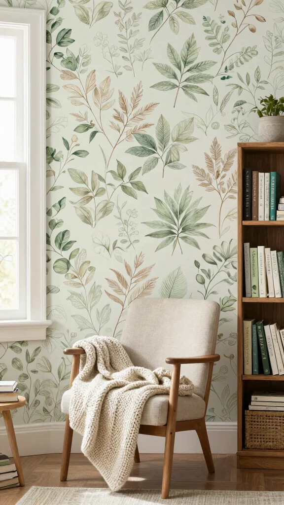 12 Reading Room Wallpaper Ideas That Add Depth and Character - 10. Nature-Inspired Prints 1