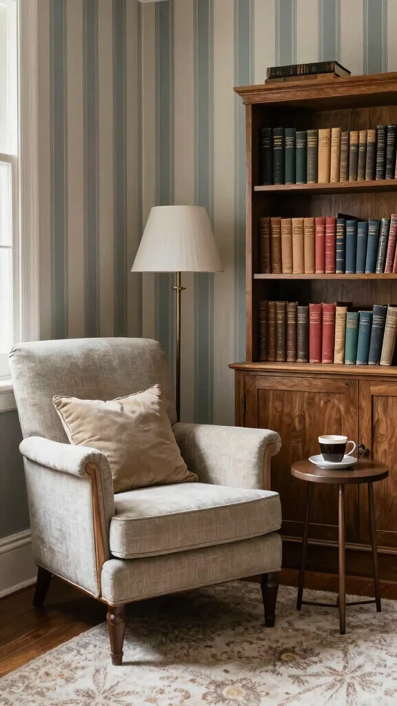 12 Reading Room Wallpaper Ideas That Add Depth and Character - 2. Classic Stripes 1