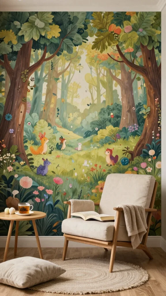 12 Reading Room Wallpaper Ideas That Add Depth and Character - 3. Whimsical Murals 1