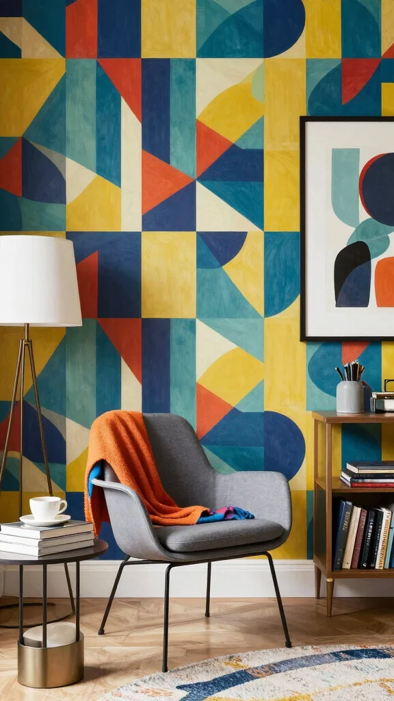 12 Reading Room Wallpaper Ideas That Add Depth and Character - 6. Bold Geometric Patterns 1